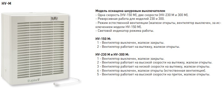 Оконный вентилятор Soler & Palau HV 300 M с шнуровым выключателем
